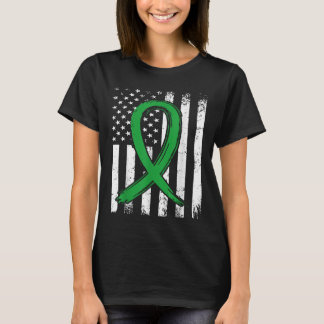 Green Ribbon US Flag Geestelijke Gezondheid Bewust T-shirt