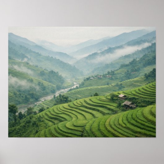 Green Rice Terraces Mountain Valley Landscape Poster (Voorkant)