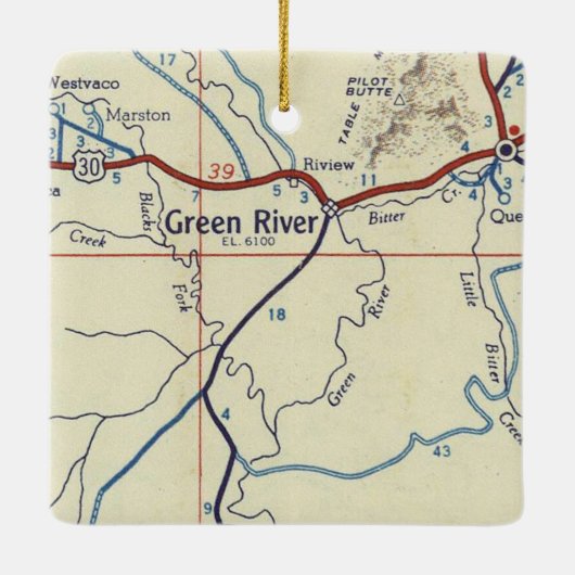 Green River WY Map Keramisch Ornament (Achterkant)