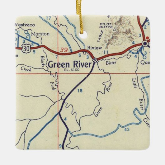 Green River WY Map Keramisch Ornament (Voorkant)