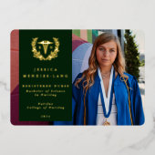 Green RN Caduceus Afstuderen Fotoaankondiging Folie Uitnodiging (Voorkant)