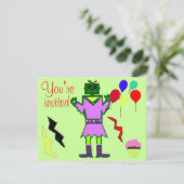 Green Robot Girl en Balloons Cupcakes Birthday Kaart (Staand voorkant)
