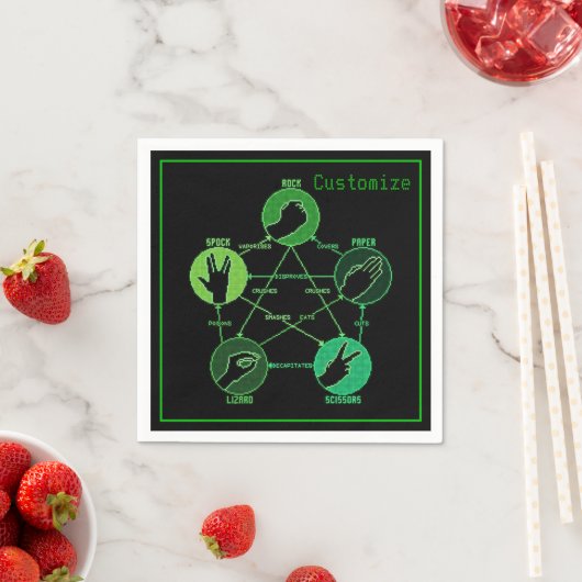 Green Rock Paper Scissors Lizard Spock Napkins Servetten (Insitu)
