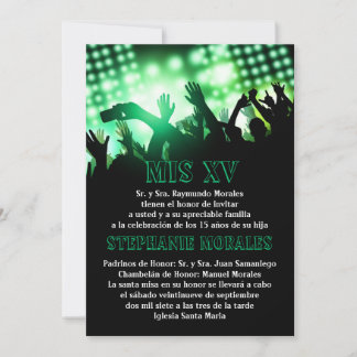 Green Rock Star Quinceanera Birthday Uitnodiging