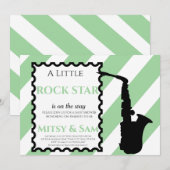 Green Rock Star Rock a bye Baby shower Invitation Kaart (Voorkant / Achterkant)