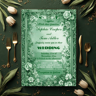 Green Rococo Garden Grand Baroque Opulence Wedding Kaart