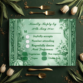 Green Rococo Garden Grand Baroque Opulence Wedding RSVP Kaartje