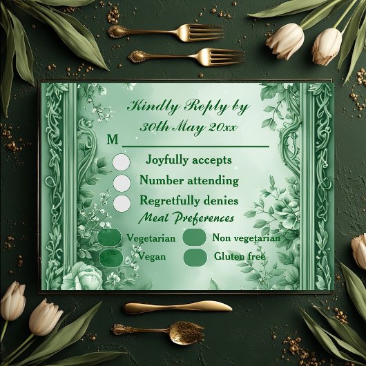 Green Rococo Garden Grand Baroque Opulence Wedding RSVP Kaartje