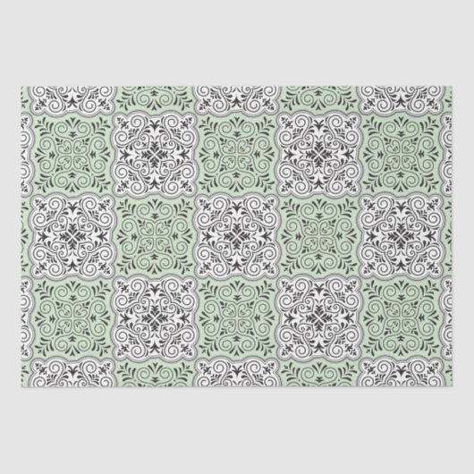 Green Rococo Pattern Flourish Tissuepapier (Voorkant)