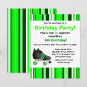 Green Roller Schaats Birthday Party - Green Stripe Kaart (Voorkant / Achterkant)