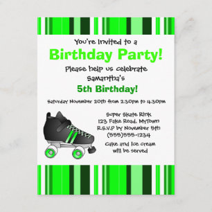 Green Roller Schaats Birthday Party - Green Stripe Kaart