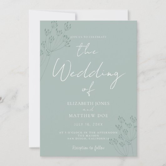 Green Romantic Greenery Wedding Invitation Kaart (Voorkant)