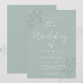Green Romantic Greenery Wedding Invitation Kaart (Voorkant / Achterkant)