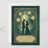 Green Romantic Silhouette Couple Wedding Invite Kaart (Voorkant)