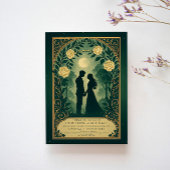 Green Romantic Silhouette Couple Wedding Invite Kaart