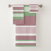 Green, Rose and Pink Stripes Bad Handdoek (Insitu)