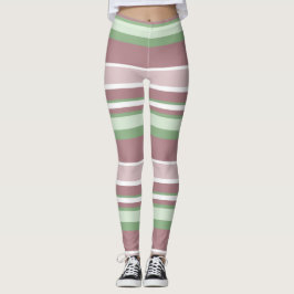 Green, Rose and Pink Stripes Leggings