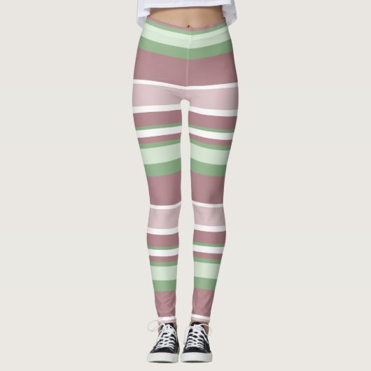 Green, Rose and Pink Stripes Leggings (Voorkant)