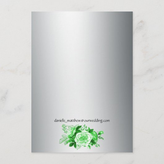 Green Rose Bouquet Boho Silver Wedding Details Informatiekaartje (Achterkant)