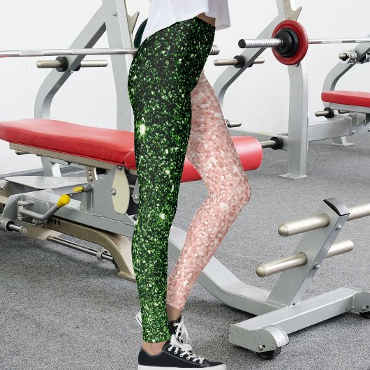 Green Rose Golden Glitter Sparkles Pattern Gift Leggings