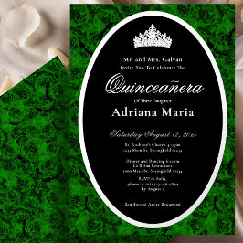 Green Roses Elegant Silver Floral Quinceanera   Folie Uitnodiging