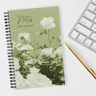 Green Roses Floral Garden Custom Spiral Notebook Notitieboek