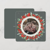 Green Round/Square Red Berries+Eucalyptus Photo Feestdagenkaart (Voorkant / Achterkant)
