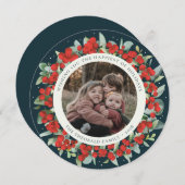 Green Round/Square Red Berries+Eucalyptus Photo Feestdagenkaart (Voorkant / Achterkant)