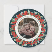 Green Round/Square Red Berries+Eucalyptus Photo Feestdagenkaart (Voorkant)