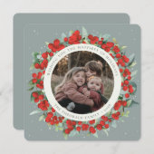 Green Round/Square Red Berries+Eucalyptus Photo Feestdagenkaart (Voorkant / Achterkant)