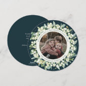 Green Round/Square Snowberry+Eucalyptus Photo Feestdagenkaart (Voorkant / Achterkant)