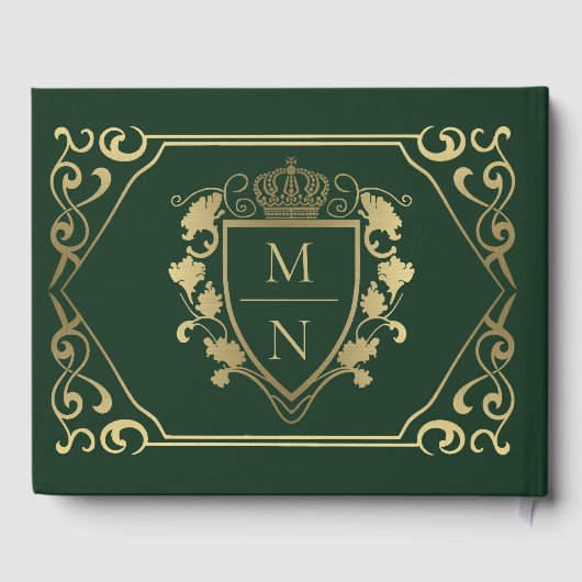 Green Royal Fantasy Monogram Huwelijk Gastenboek (Achterkant)