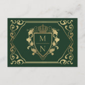 Green Royal Fantasy Monogram Huwelijk RSVP Informatiekaartje (Achterkant)