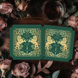 Green Royal Lion Middeleeuws Zwaard Wedding Ticket Kartonnen Onderzetters<br><div class="desc">Voeg koninklijke charme toe aan je tafelkleed! Deze aangepaste bruiloft onderzetters zijn voorzien van een majestueuze leeuw en bloemen ontwerp met uw namen en monogram, allemaal in luxe goud tegen een groene achtergrond. Perfect voor een middeleeuwse fantasieviering met tijdloze elegantie! Het goud op dit item is geen echte folie en...</div>