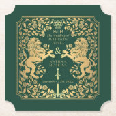 Green Royal Lion Middeleeuws Zwaard Wedding Ticket Kartonnen Onderzetters (Voorkant)