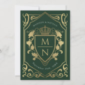 Green Royal Medieval Fantasy Monogram Huwelijk Kaart (Achterkant)