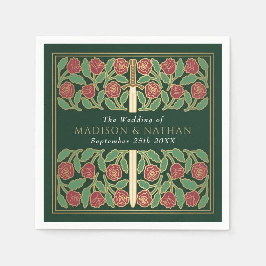 Green Royal Medieval Gold Floral Sword Wedding Servet (Voorkant)