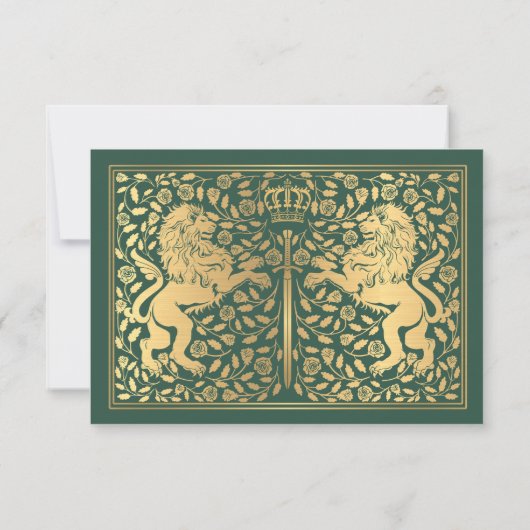 Green Royal Medieval Lion Wedding RSVP Kaartje (Achterkant)