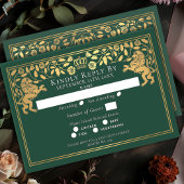 Green Royal Medieval Lion Wedding RSVP Kaartje