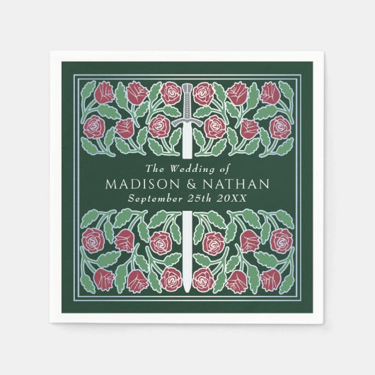 Green Royal Medieval Silver Floral Sword Wedding Servet (Voorkant)