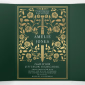 Green Royal Medieval Sword Photo Graduparty Drieluik Uitnodiging (Binnenkant midden)