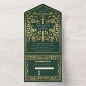 Green Royal Medieval Sword Wedding All In One Uitnodiging (Binnen)