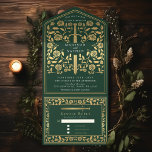 Green Royal Medieval Sword Wedding All In One Uitnodiging<br><div class="desc">Viel je speciale dag met dit Royal Medieval Sword Wedding design. Het ontwerp op de achterkant van de uitnodiging is NIET echt gouden folie. U kunt dit verder aanpassen door op de "PERSONALIZE"knoop te klikken.</div>