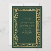 Green Royal Medieval Sword Wedding Bedankkaart (Achterkant)