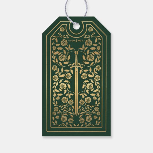 Green Royal Medieval Sword Wedding Bedankt Cadeaulabel (Achterkant)