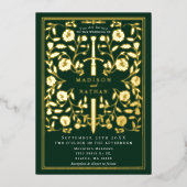 Green Royal Medieval Sword Wedding Folie Uitnodiging (Voorkant)