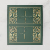 Green Royal Medieval Sword Wedding Place Card Plaatskaartje (Buitenkant ongevouwen)