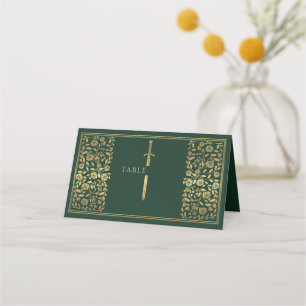 Green Royal Medieval Sword Wedding Place Card Plaatskaartje