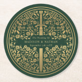 Green Royal Medieval Sword Wedding Ronde Kartonnen Onderzetter (Voorkant)