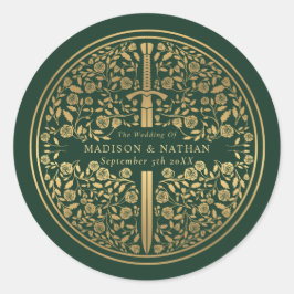 Green Royal Medieval Sword Wedding Ronde Sticker